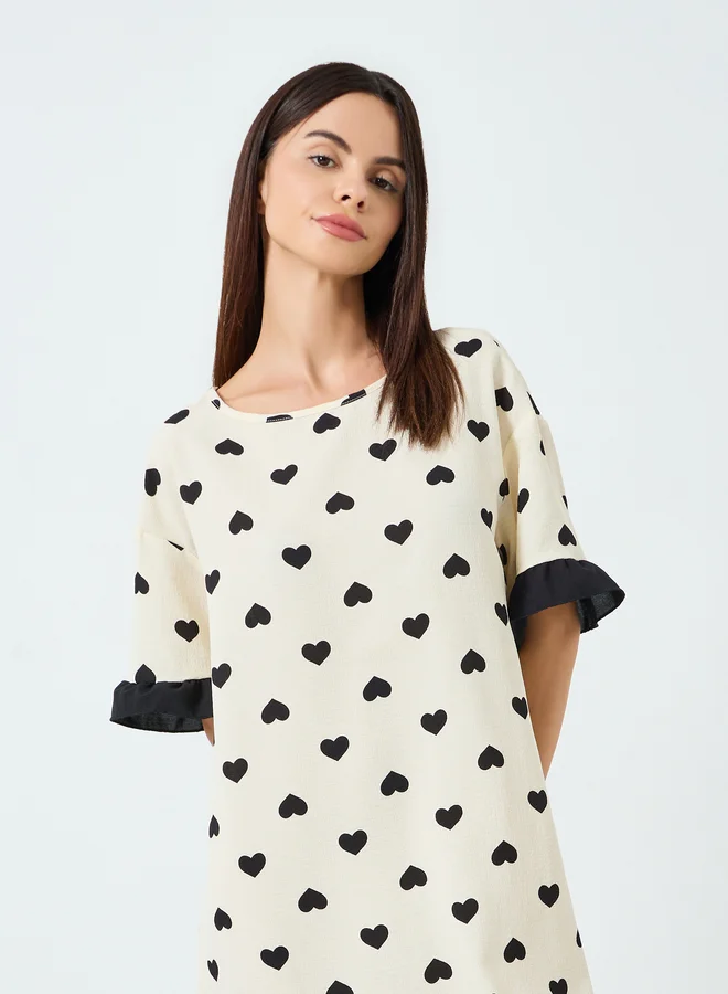 Take Two Women Love Heart Printed Short Sleeve Midi Nightdress
